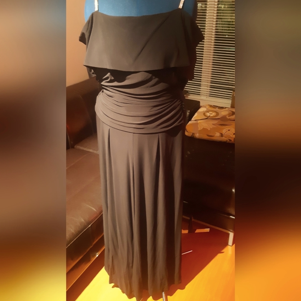 Elegant Black Dress/Pant Suit with Rhinestone Straps